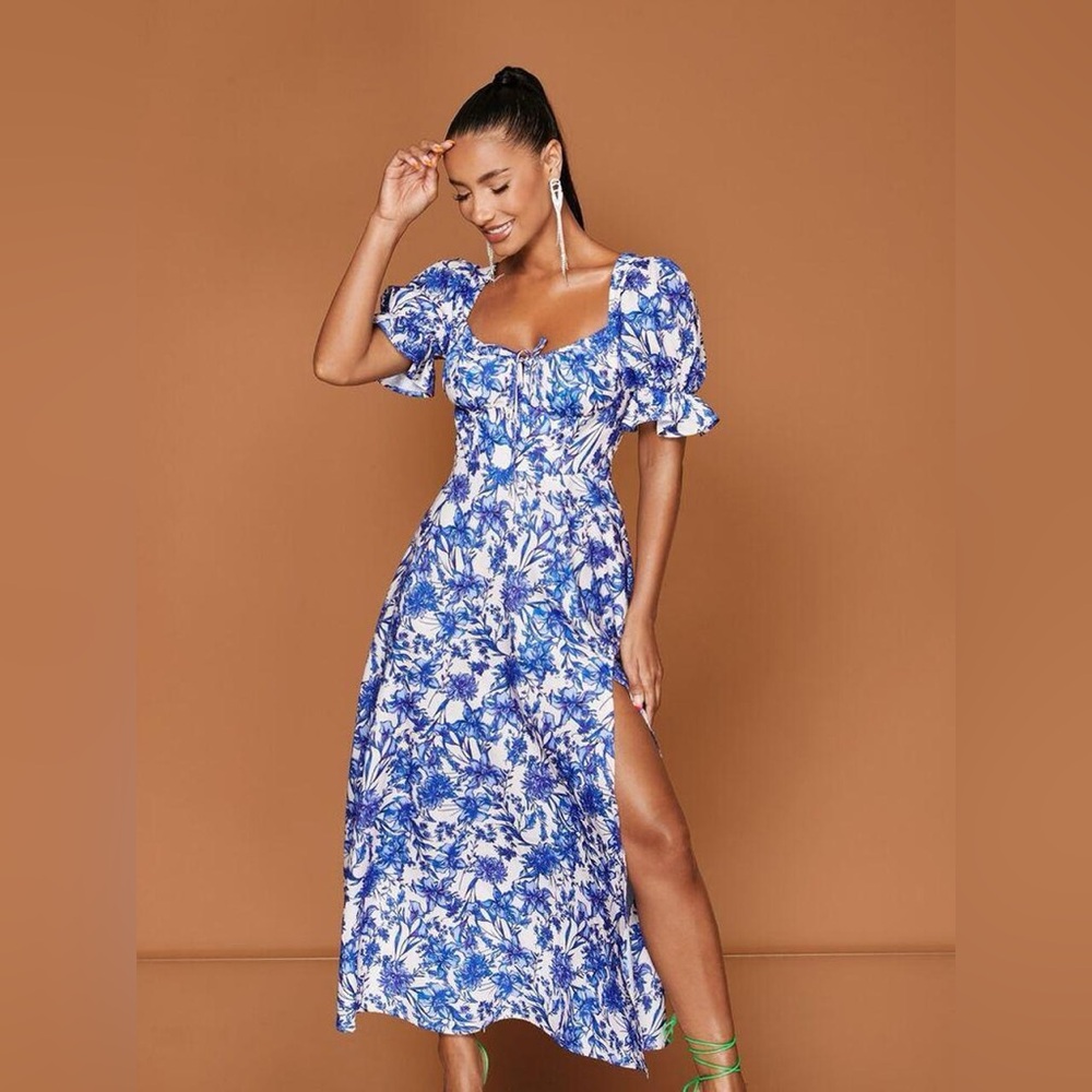 SHEIN Blue and White Floral Maxi Dress